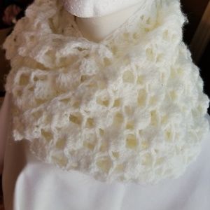 Handmade Crocheted Womens 60" White Shell scarf